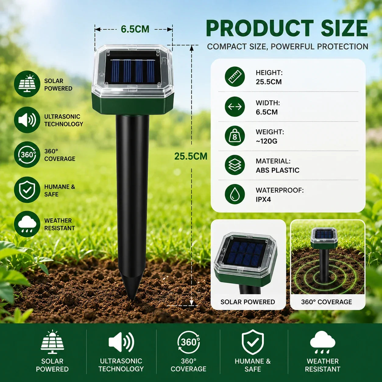 Solar Powered Waterproof Screw Mole Repellent