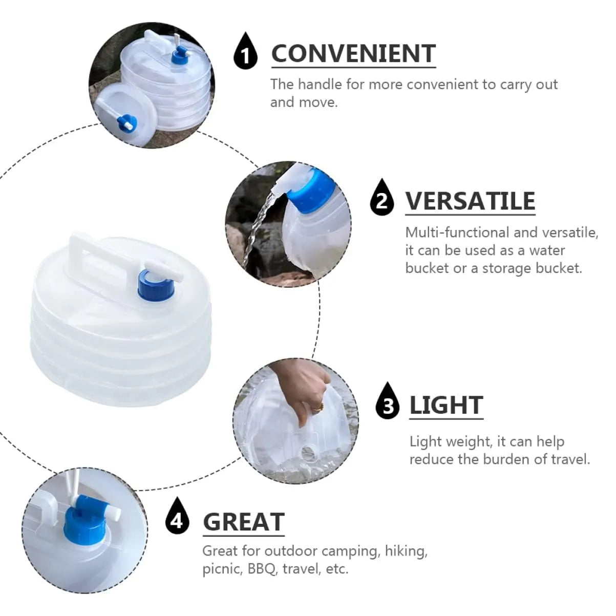 15L Foldable Water Container with Tap Portable Collapsible Water Storage Tank Water Carrier Lifting Bag