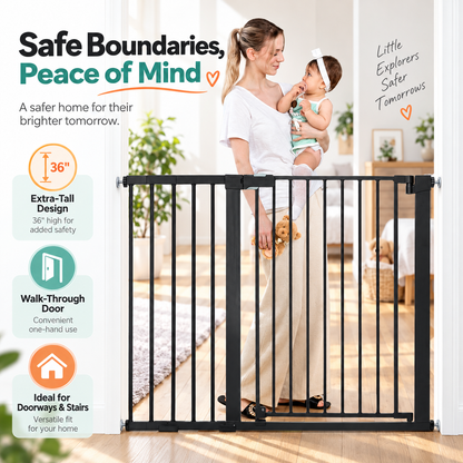 36" Extra Tall Baby & Pet Safety Gate – Auto-Close, Double Lock & Adjustable 29.5"–48.8"