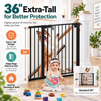 36" Extra Tall Baby & Pet Safety Gate – Auto-Close, Double Lock & Adjustable 29.5"–48.8"