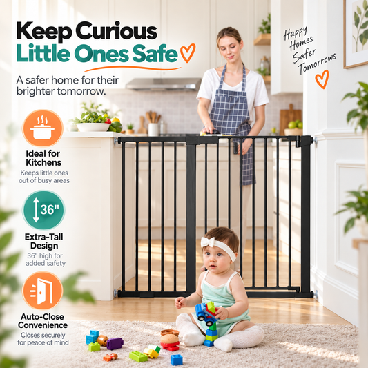 36" Extra Tall Baby & Pet Safety Gate – Auto-Close, Double Lock & Adjustable 29.5"–48.8"