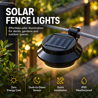 Solar Fence Lights – Waterproof Dusk-to-Dawn Outdoor Lights for Deck, Garden & Railing 3-Pack