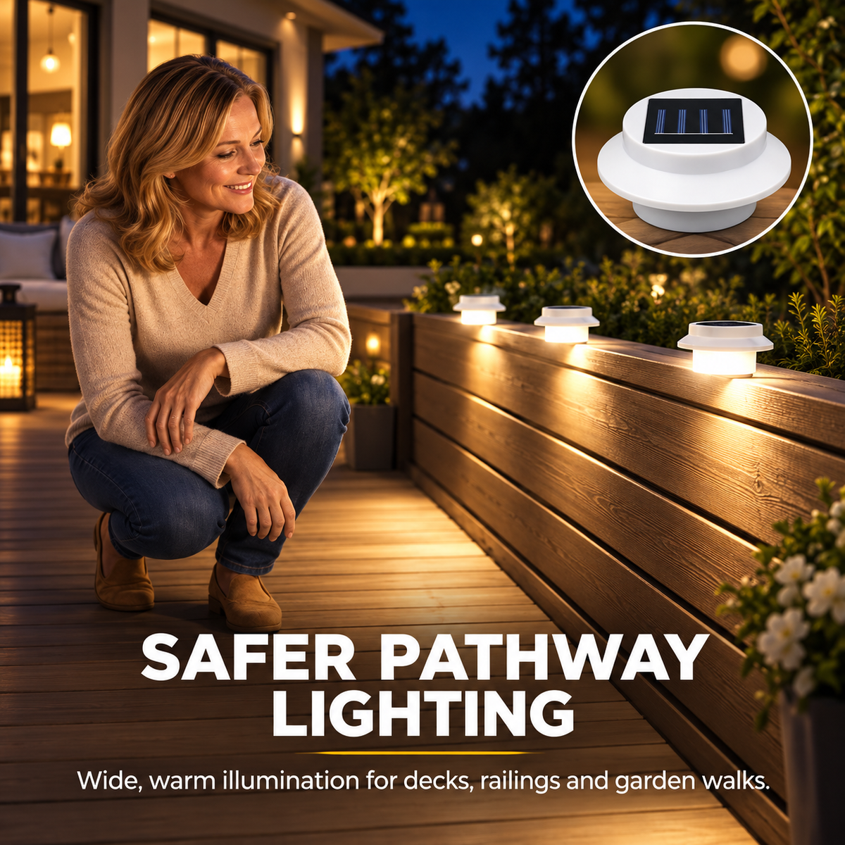 Solar Fence Lights – Waterproof Dusk-to-Dawn Outdoor Lights for Deck, Garden & Railing 3-Pack