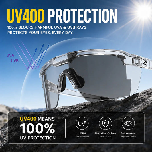 ☀️UV400 Photochromic Polarized Safety Glasses – 🥇Impact Resistant Outdoor Sports & Work Eyewear