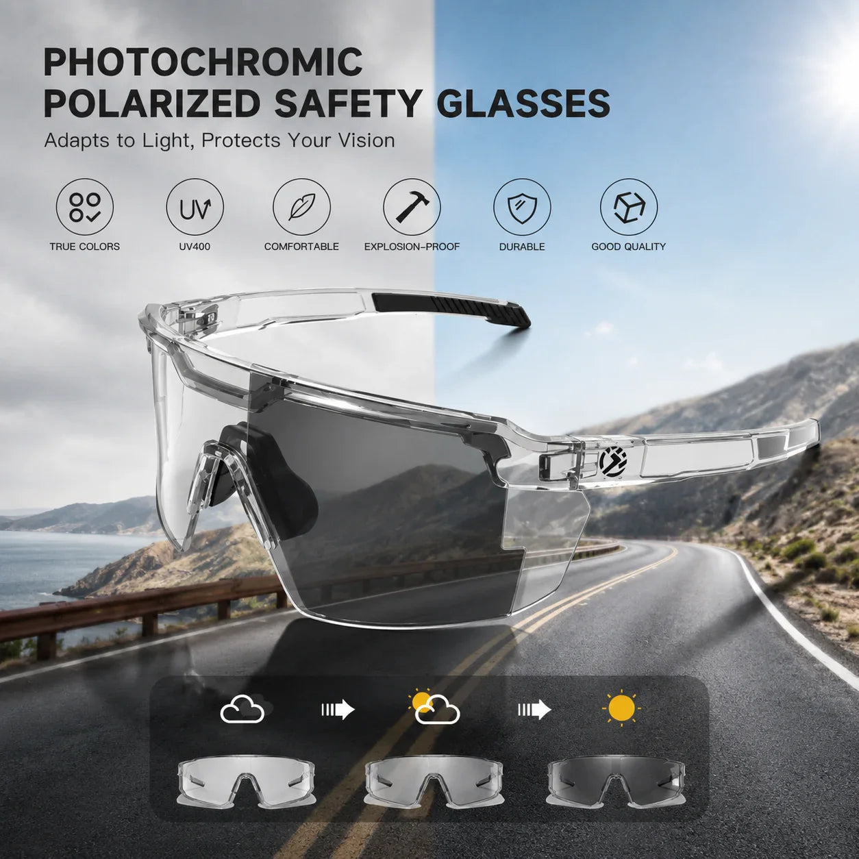 ☀️UV400 Photochromic Polarized Safety Glasses – 🥇Impact Resistant Outdoor Sports & Work Eyewear