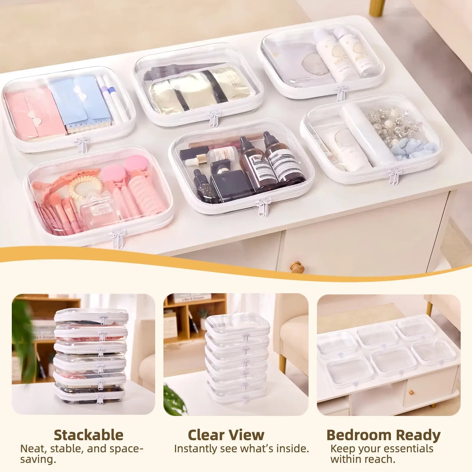 Portable Clear PVC Hard Zipper Organizer Box for Multi‑Purpose Storage
