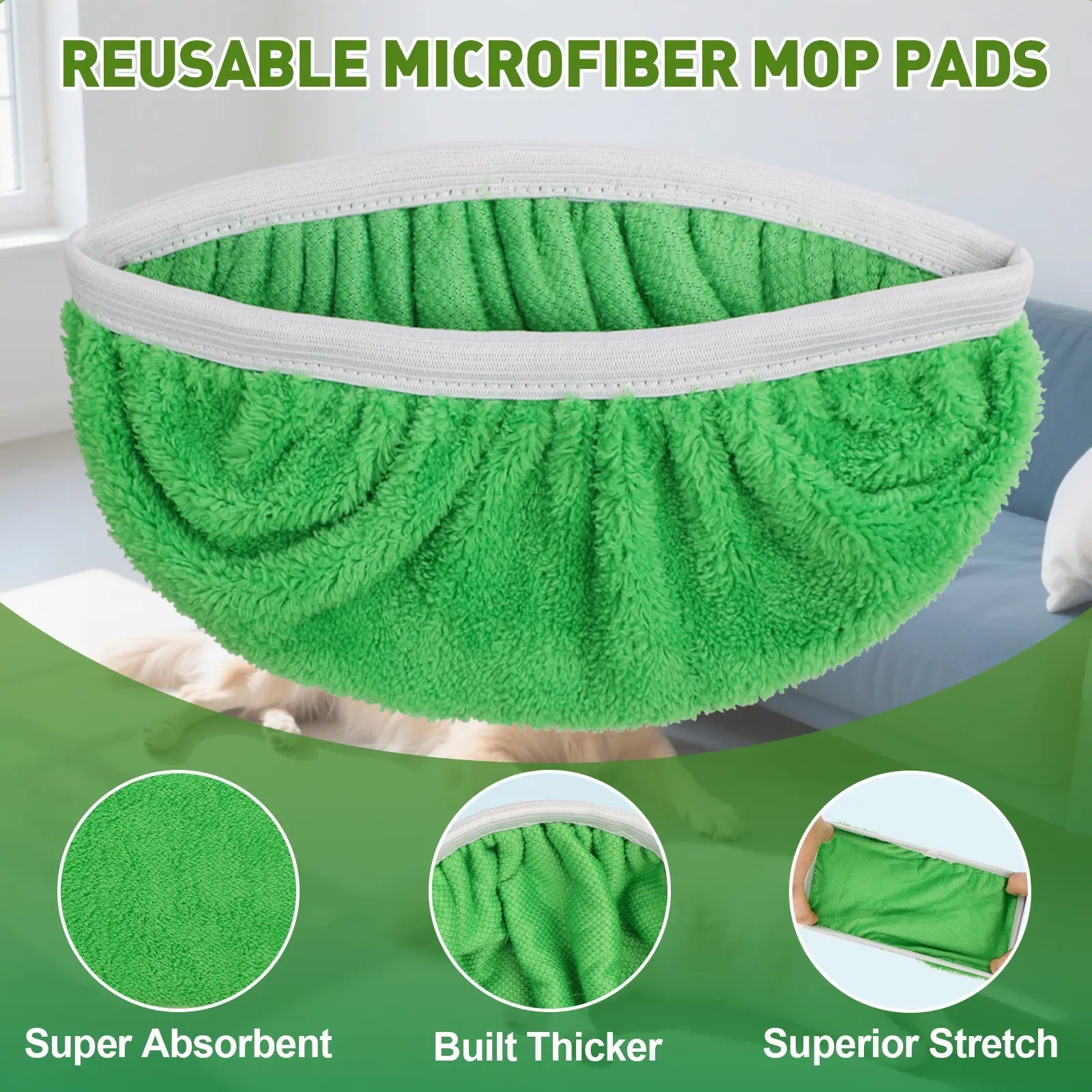 8 pcs Reusable Microfiber Mop Pads for Flat Mop – Wet & Dry Cleaning Refills