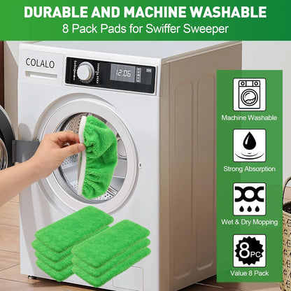 8 pcs Reusable Microfiber Mop Pads for Flat Mop – Wet & Dry Cleaning Refills