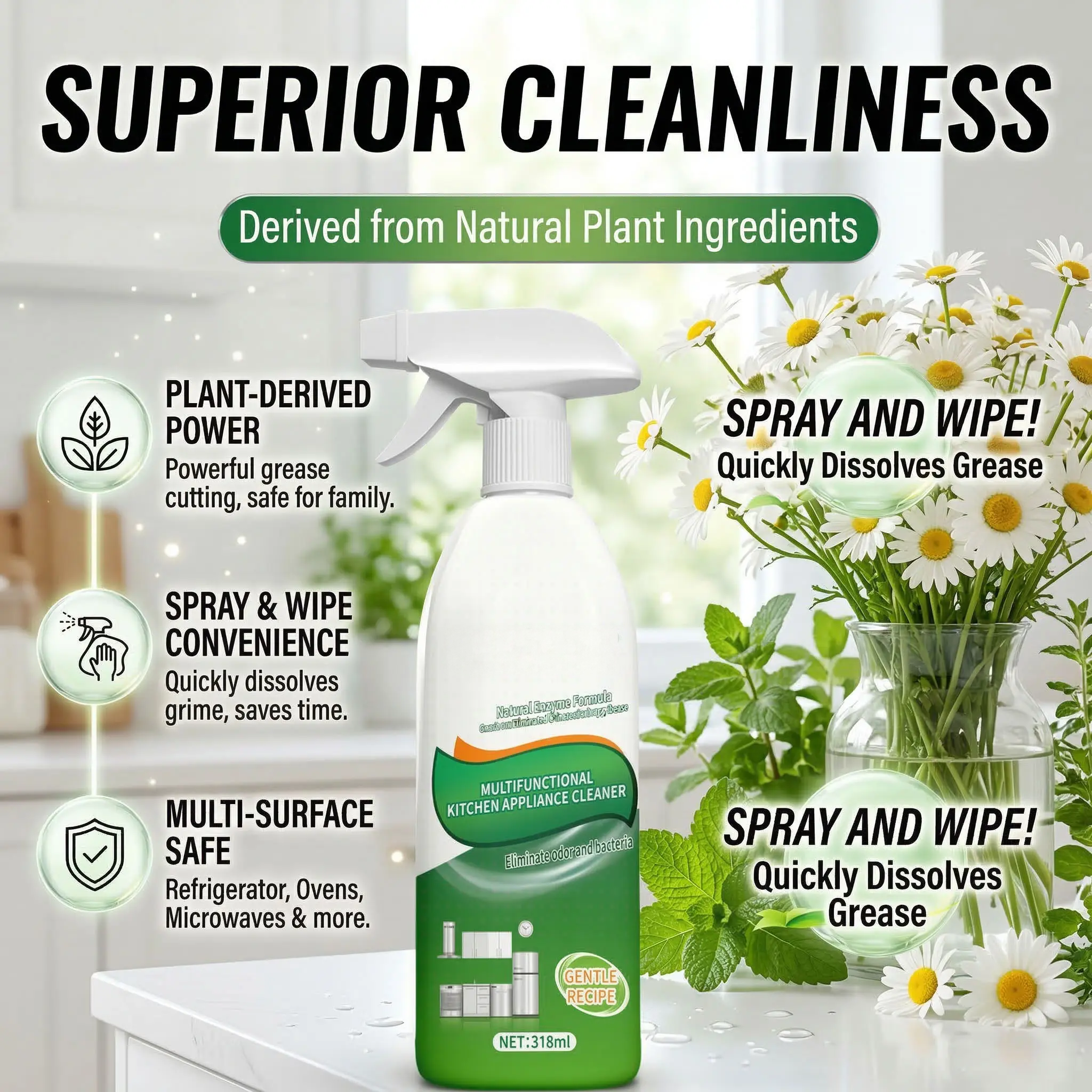 Natural Enzyme Kitchen Spray – Grease & Mold Remover