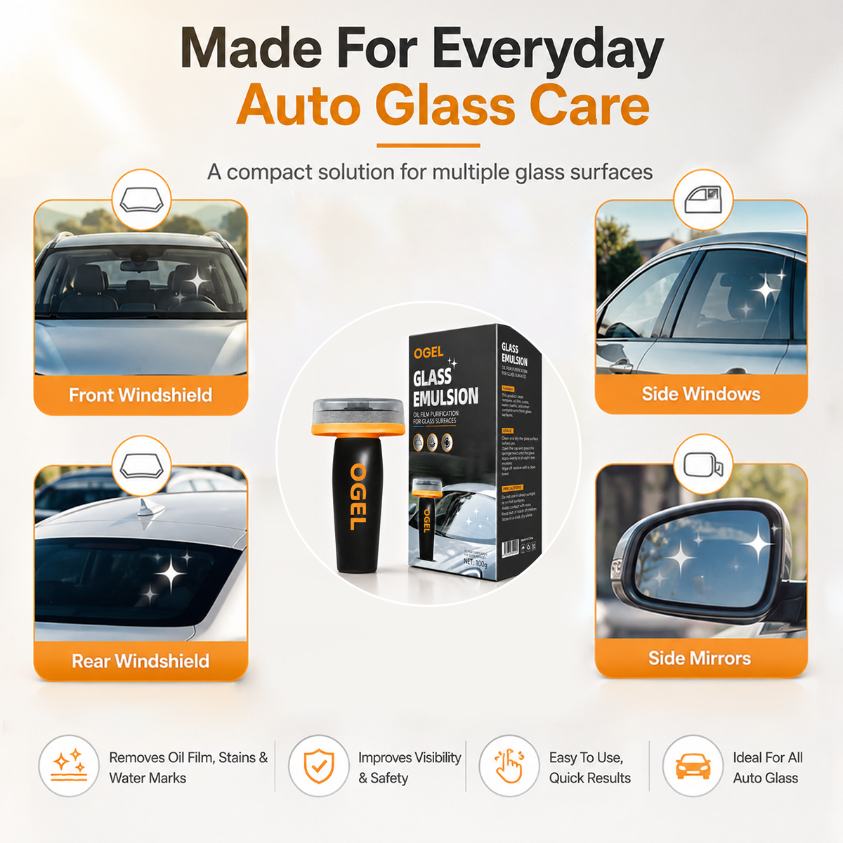 Windshield Oil Film Remover Wand – Streak-Free Glass Cleaning Kit