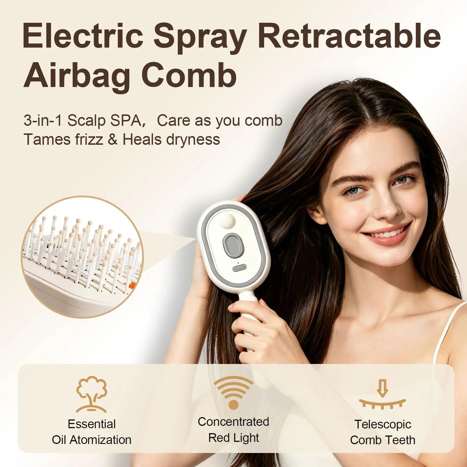 Electric Spray Air Cushion Massage Hair Comb – Anti-Tangle & Essential Oil Mist Brush