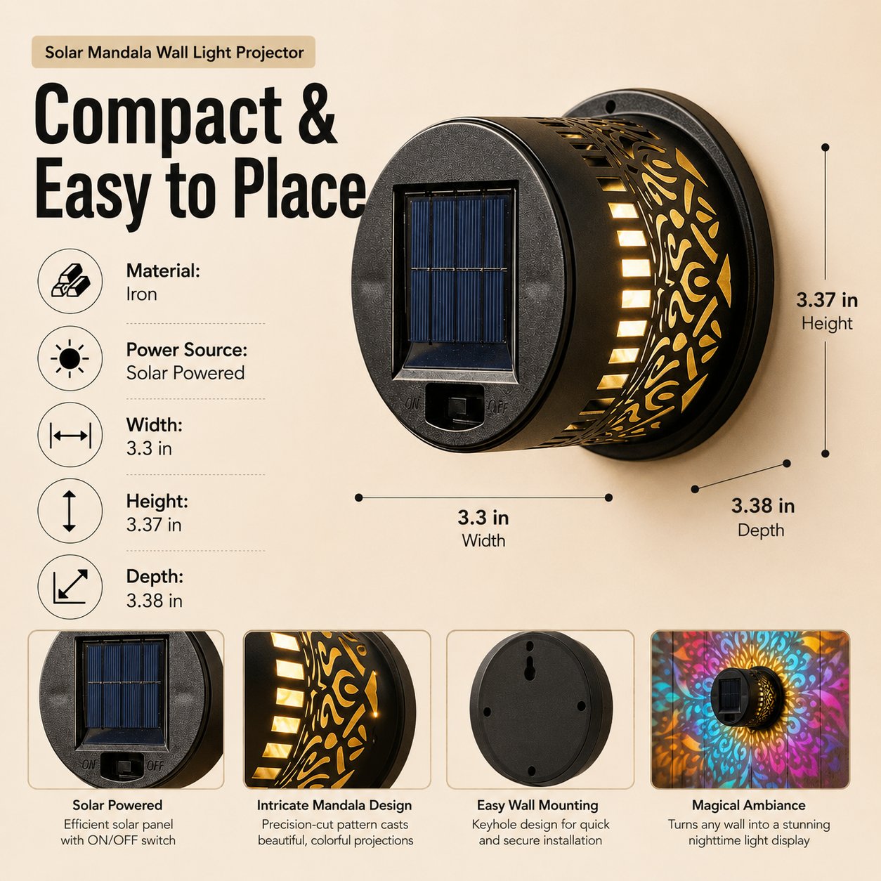 65K+ SOLD!✨Solar Mandala Wall Light | Outdoor Garden Fence Projector Lamp 🪐🌌