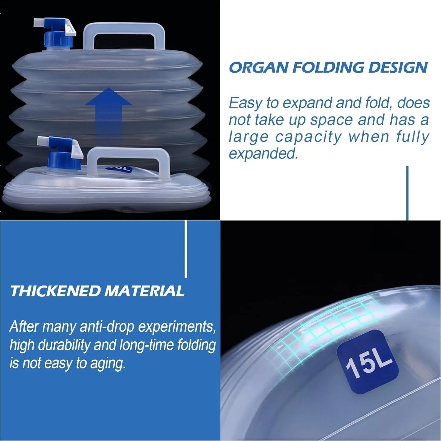 15L Foldable Water Container with Tap Portable Collapsible Water Storage Tank Water Carrier Lifting Bag