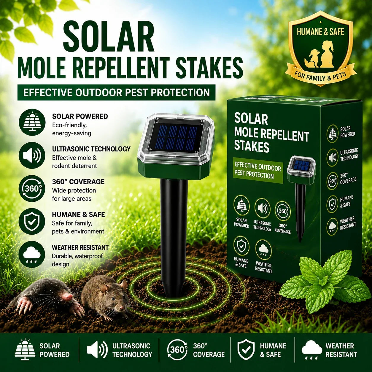 Solar Powered Waterproof Screw Mole Repellent